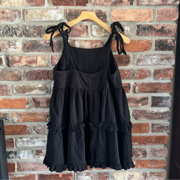 Aerie Black Cotton Tiered Babydoll Mini Dress, M - Picture 6 of 7